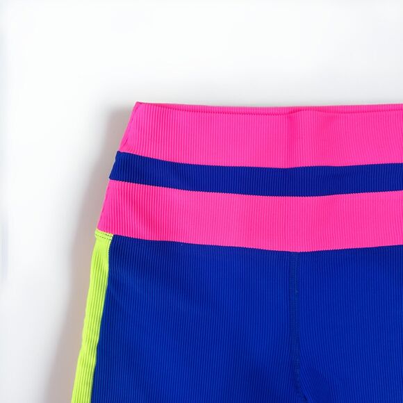 Beach Riot SPORT Biker Short MED Colorblock Neon Pink Yellow Blue USA Ribbed EUC - Picture 3 of 6